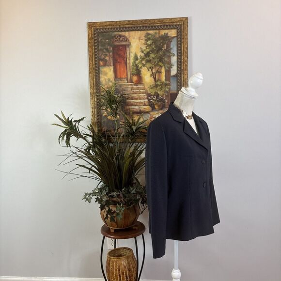 Signature Larry Levine Suit Blazer Women's Size 14 Black Pinstripe Notch Lapel - Picture 6 of 11